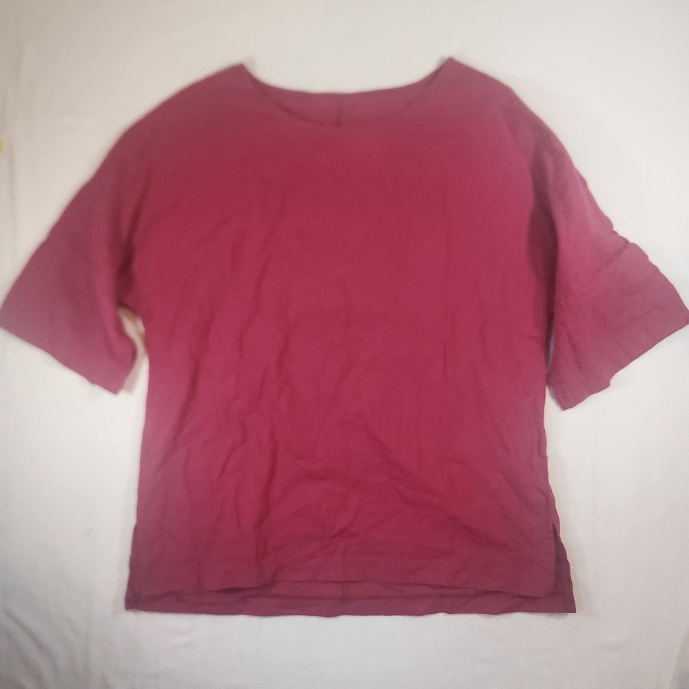 Unbranded Cran Red Cotton Blend Short Sleeve Boxy Blouse Top Large